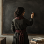 A Kurdish woman teaching her mother tongue in a classroom